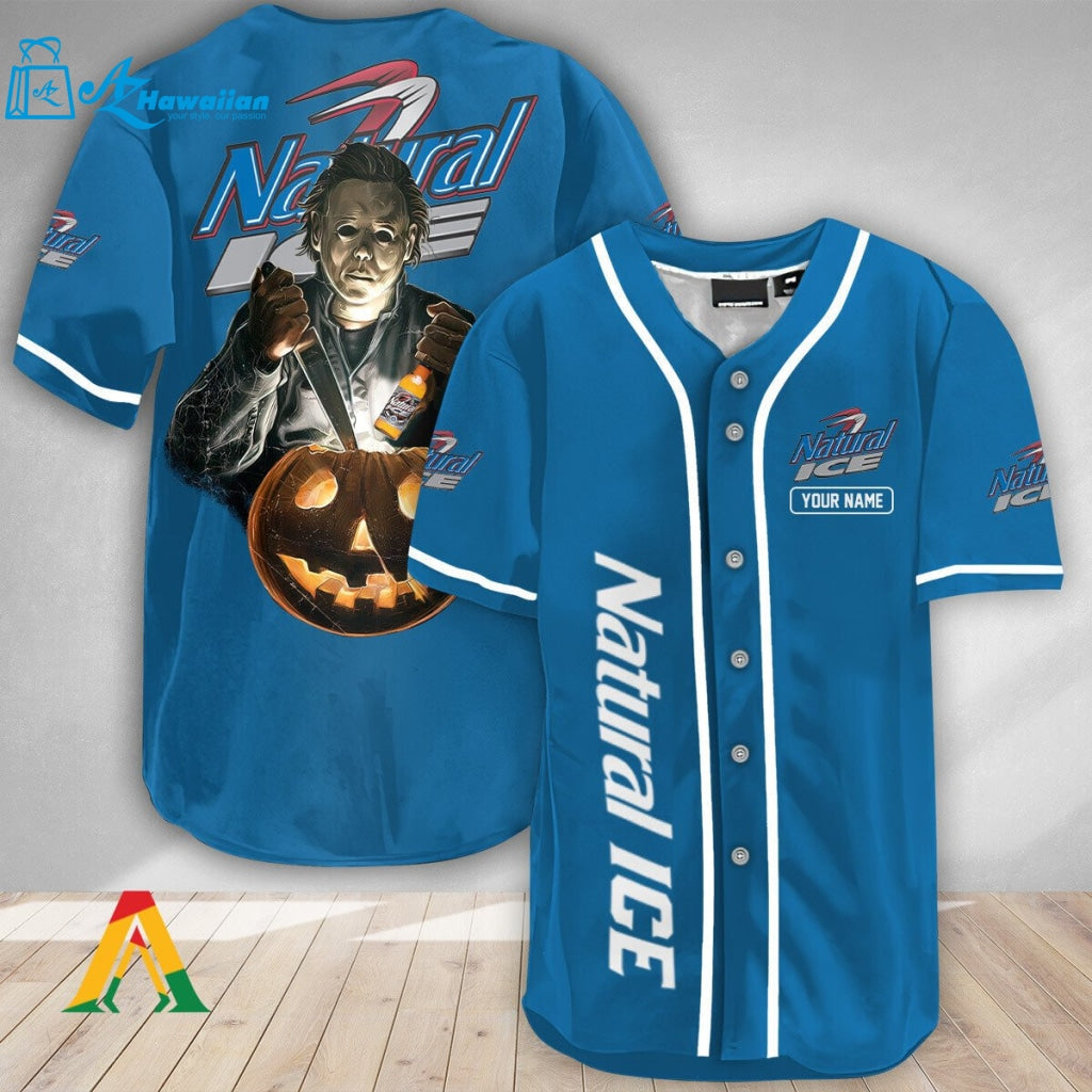 Personalized Scary Michael Myers Pumpkin Natural Ice Baseball Jersey