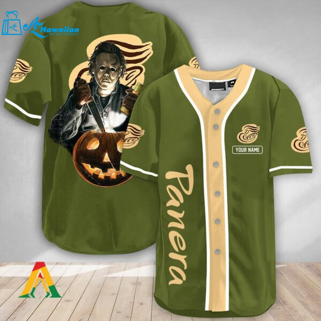 Personalized Scary Michael Myers Pumpkin Panera Bread Baseball Jersey