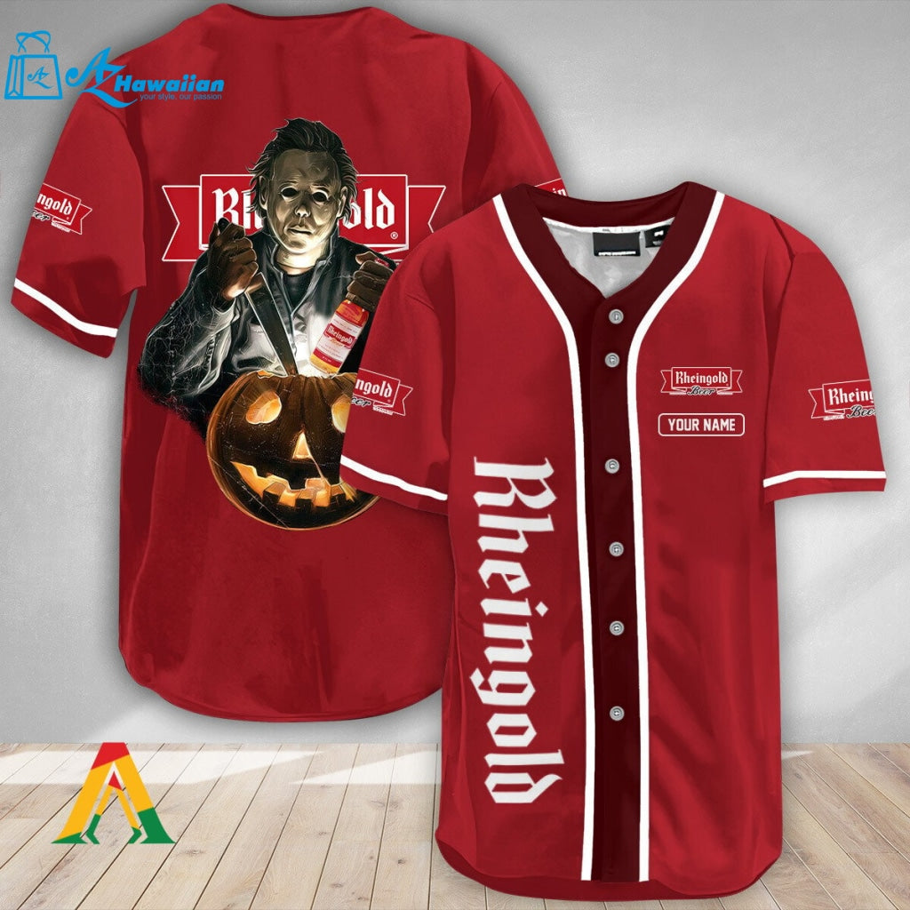 Personalized Scary Michael Myers Pumpkin Rheingold Baseball Jersey