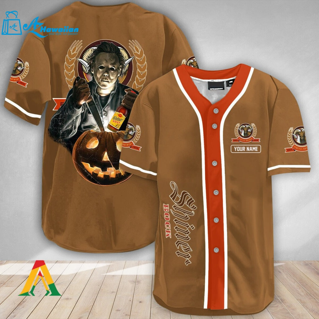 Personalized Scary Michael Myers Pumpkin Shiner Bock Baseball Jersey