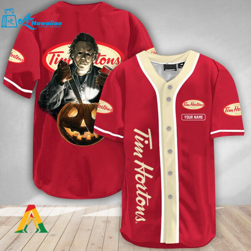 Personalized Scary Michael Myers Pumpkin Tim Hortons Baseball Jersey