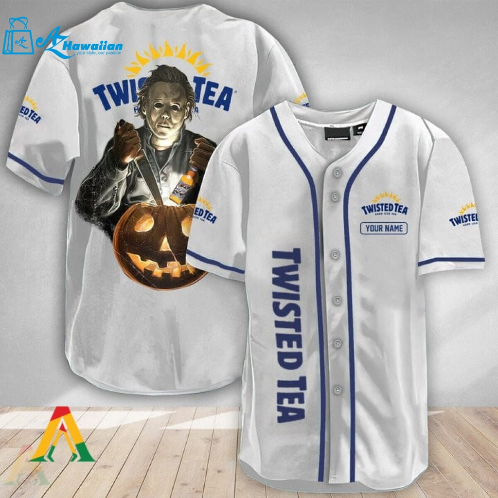 Personalized Scary Michael Myers Pumpkin Twisted Tea Baseball Jersey