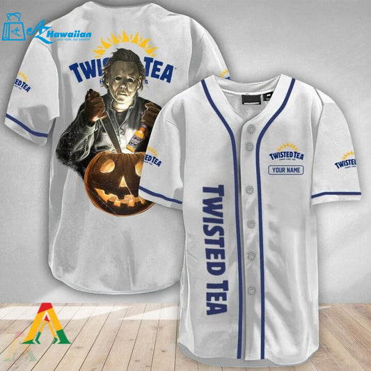 Personalized Scary Michael Myers Pumpkin Twisted Tea Baseball Jersey