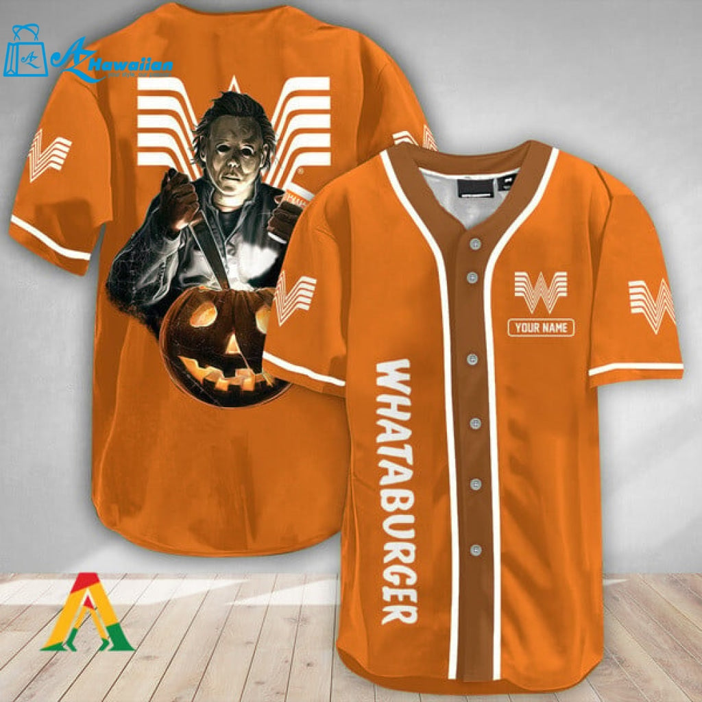 Personalized Scary Michael Myers Pumpkin Whataburger Baseball Jersey