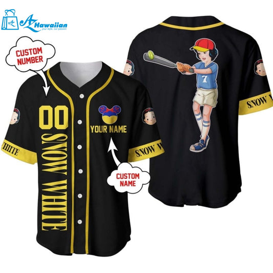 Personalized Snow White Princess Playing Baseball All Over Print Baseball Jersey 