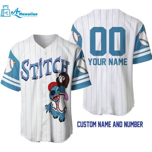 Personalized Stitch Disney All Over Print Pinstripe Baseball Jersey 