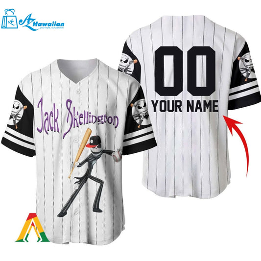 Personalized Striped Jack Skellington Baseball Jersey