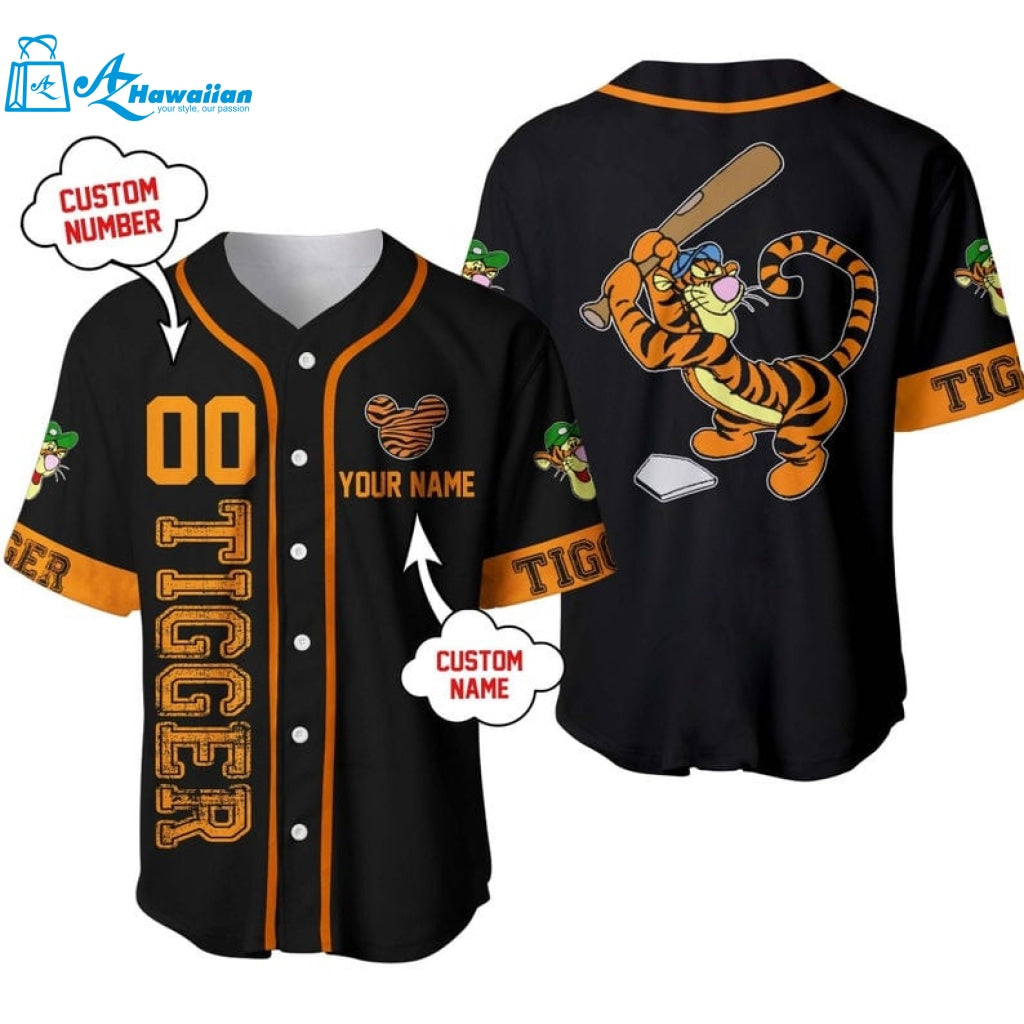 Personalized Tigger Winnie The Pooh Playing Baseball All Over Print Baseball Jersey 