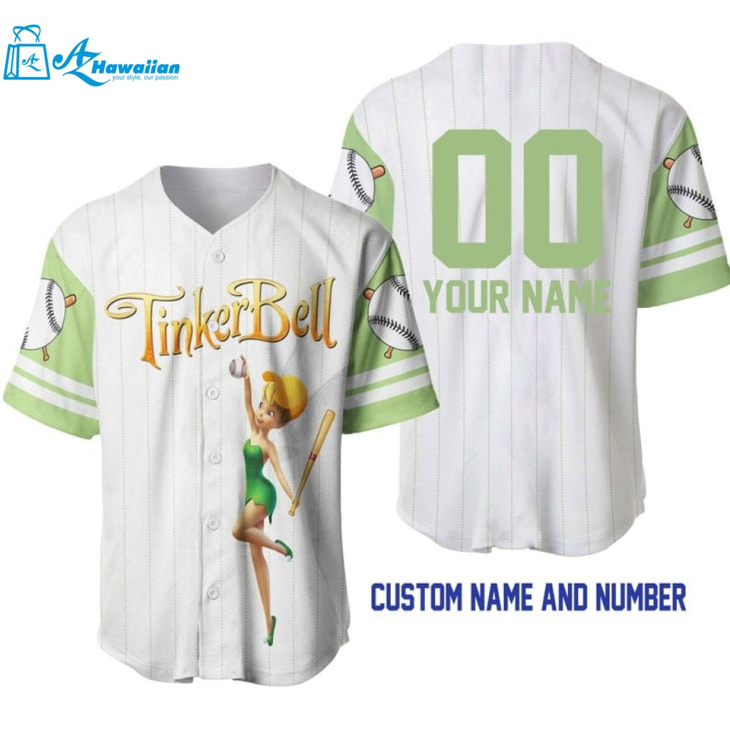 Personalized Tinker Bell All Over Print Pinstripe Baseball Jersey 