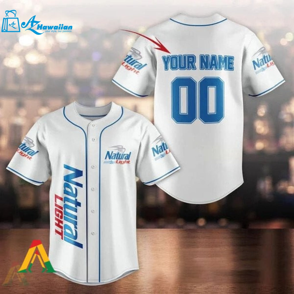 Personalized Unisex White Natural Light Baseball Jersey