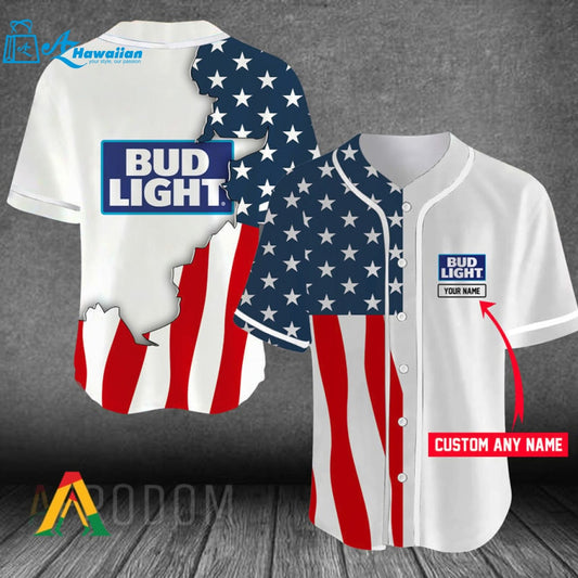 Personalized US Flag Bud Light Baseball Jersey