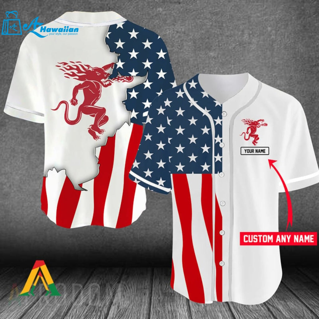 Personalized US Flag Fireball Baseball Jersey