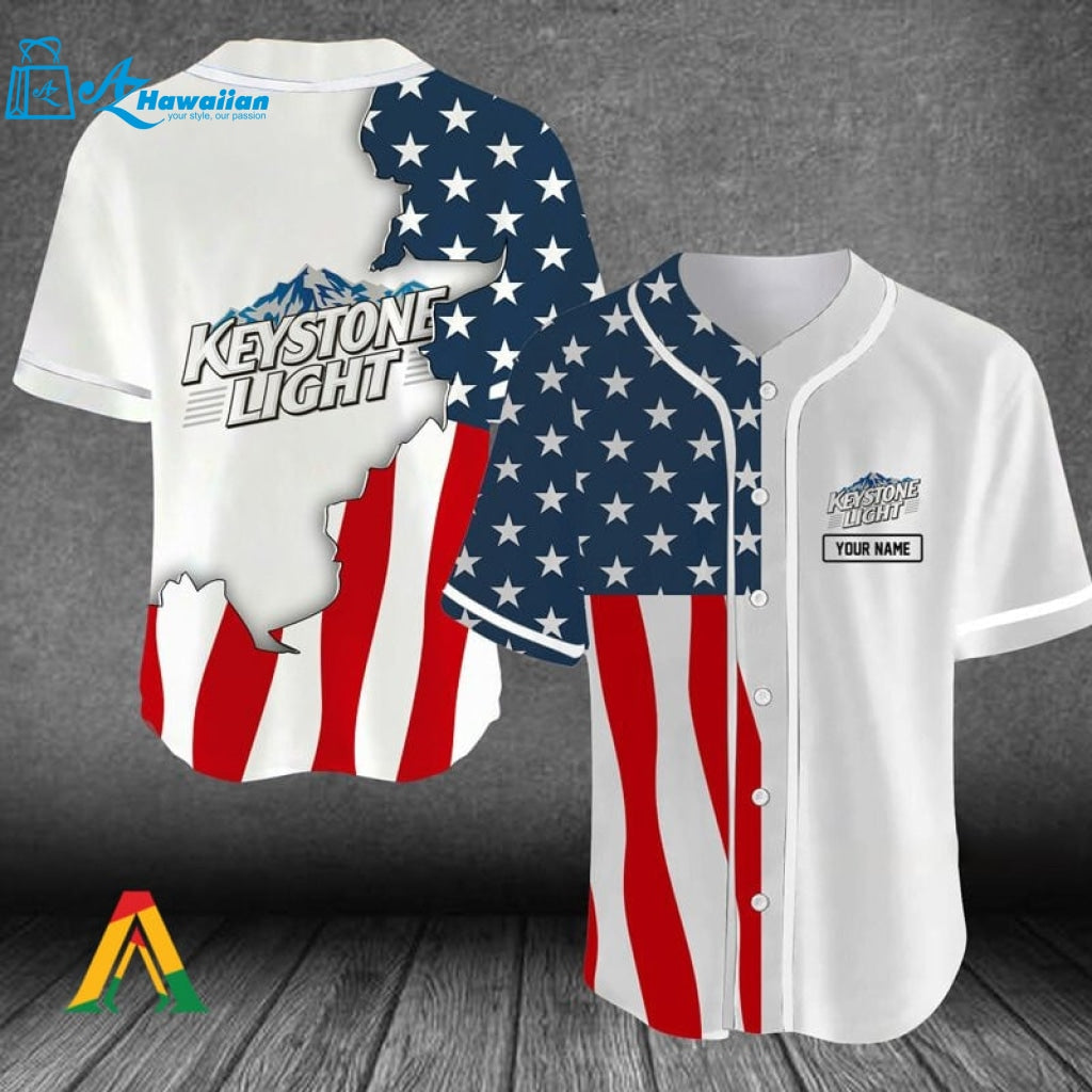 Personalized US Flag Keystone Light Baseball Jersey