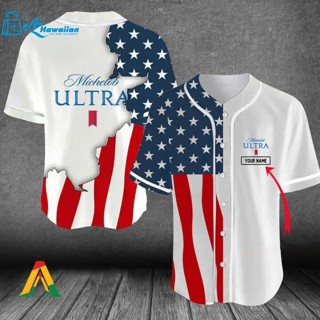 Personalized US Flag Michelob Ultra Baseball Jersey