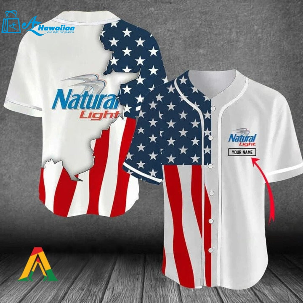 Personalized US Flag Natural Light Baseball Jersey