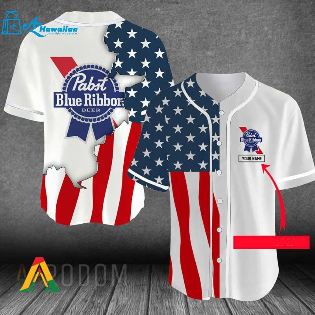 Personalized US Flag Pabst Blue Ribbon Baseball Jersey