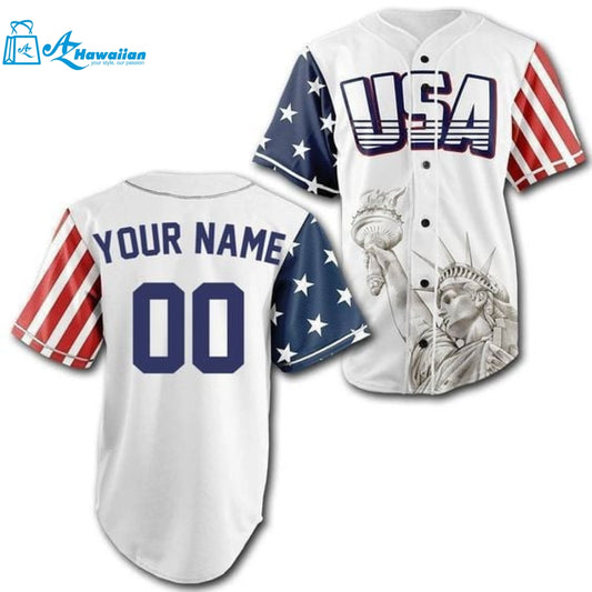 Personalized USA American Flag Statue of Liberty All Over Print Unisex Baseball Jersey 