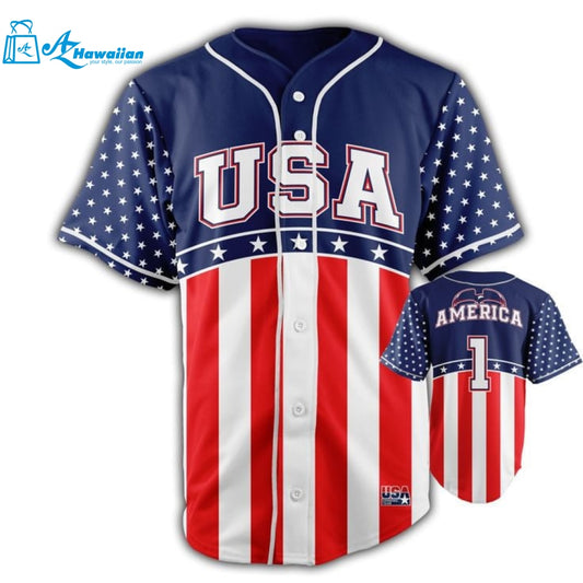 Personalized USA Flag Pattern All Over Print Unisex Baseball Jersey