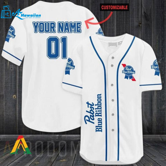 Personalized White Pabst Blue Ribbon Baseball Jersey