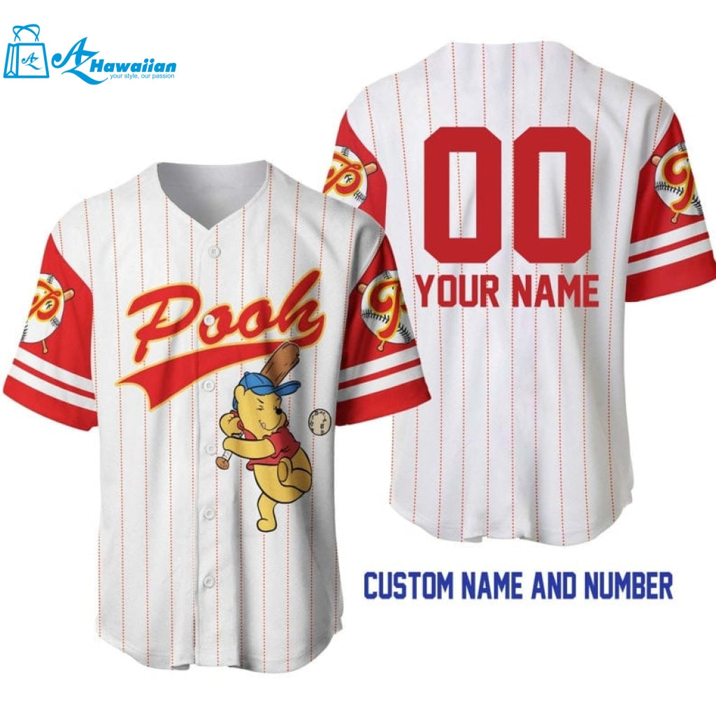 Personalized Winnie The Pooh All Over Print Pinstripe Baseball Jersey 