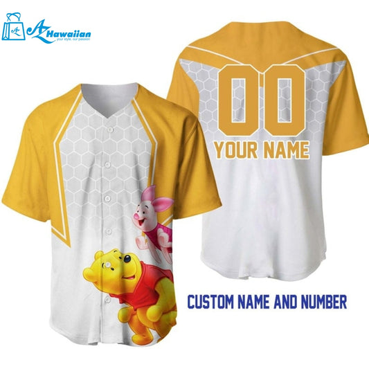 Personalized Winnie The Pooh Piglet Honey Pattern All Over Print Baseball Jersey 