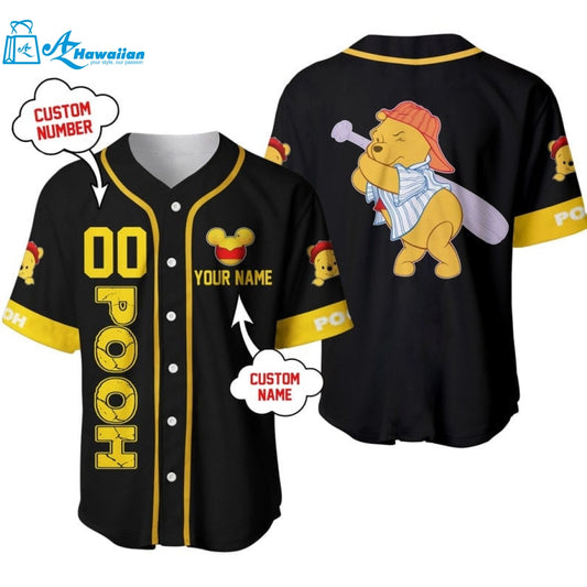 Personalized Winnie The Pooh Playing Baseball All Over Print Baseball Jersey 