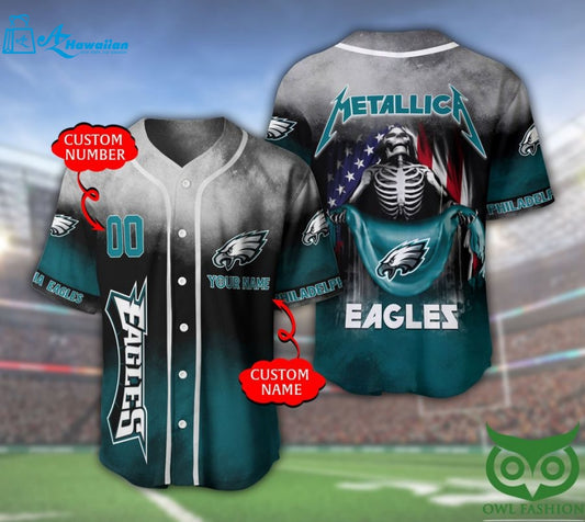 Philadelphia Eagles 3D Personalized Gift, Custom Name Number Metallica Baseball Jersey