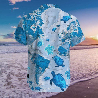 Sea Turtle Map Hawaiian Aloha Shirts #610H