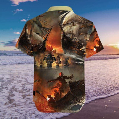 Amazing Fighting Pirate Ship Hawaiian Aloha Shirts #211H