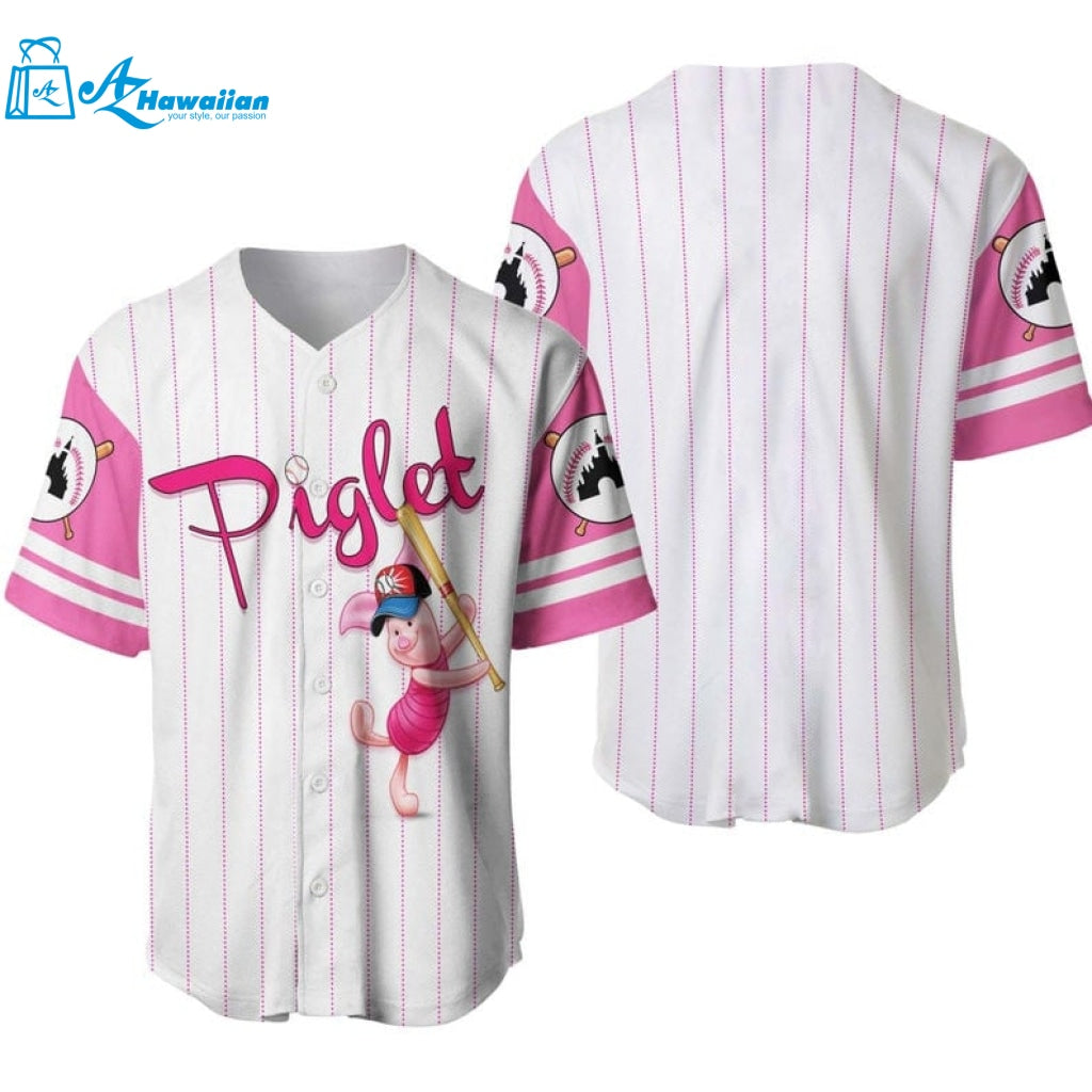 Piglet Pig Winnie The Pooh All Over Print Pinstripe Baseball Jersey 