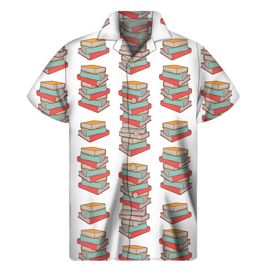 Pile Of Reading Books Pattern Print Mens Short Sleeve Shirt Hawaiian