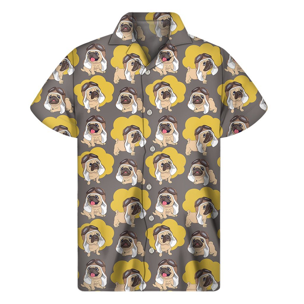 Pilot Pug Pattern Print Mens Short Sleeve Shirt Hawaiian