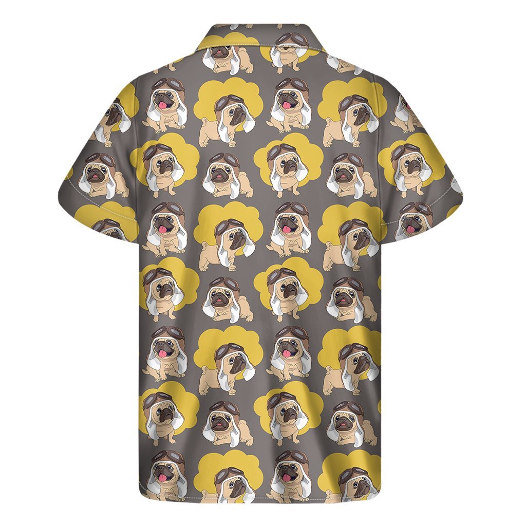 Pilot Pug Pattern Print Mens Short Sleeve Shirt Hawaiian