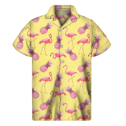 Pineapple And Flamingo Pattern Print Mens Short Sleeve Shirt Hawaiian