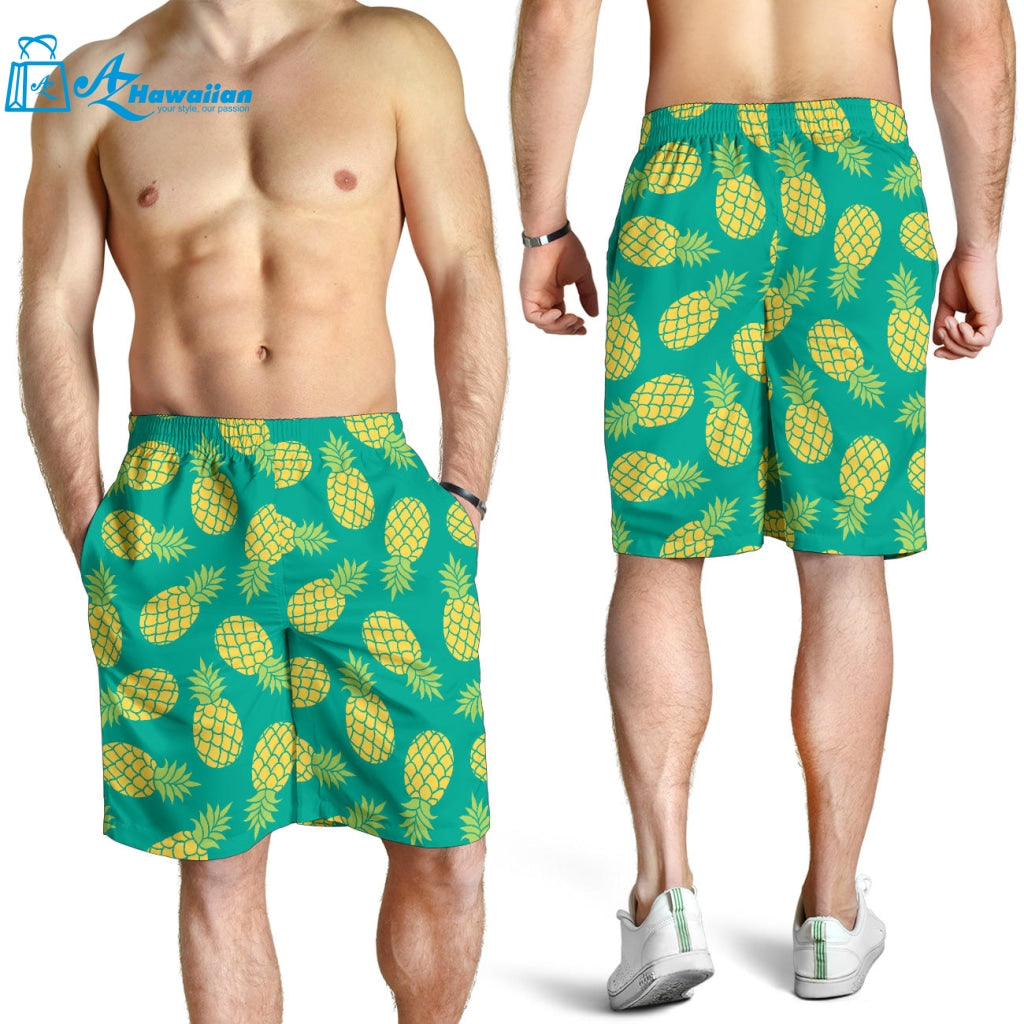 Pineapples Pattern Green Background Men Shorts