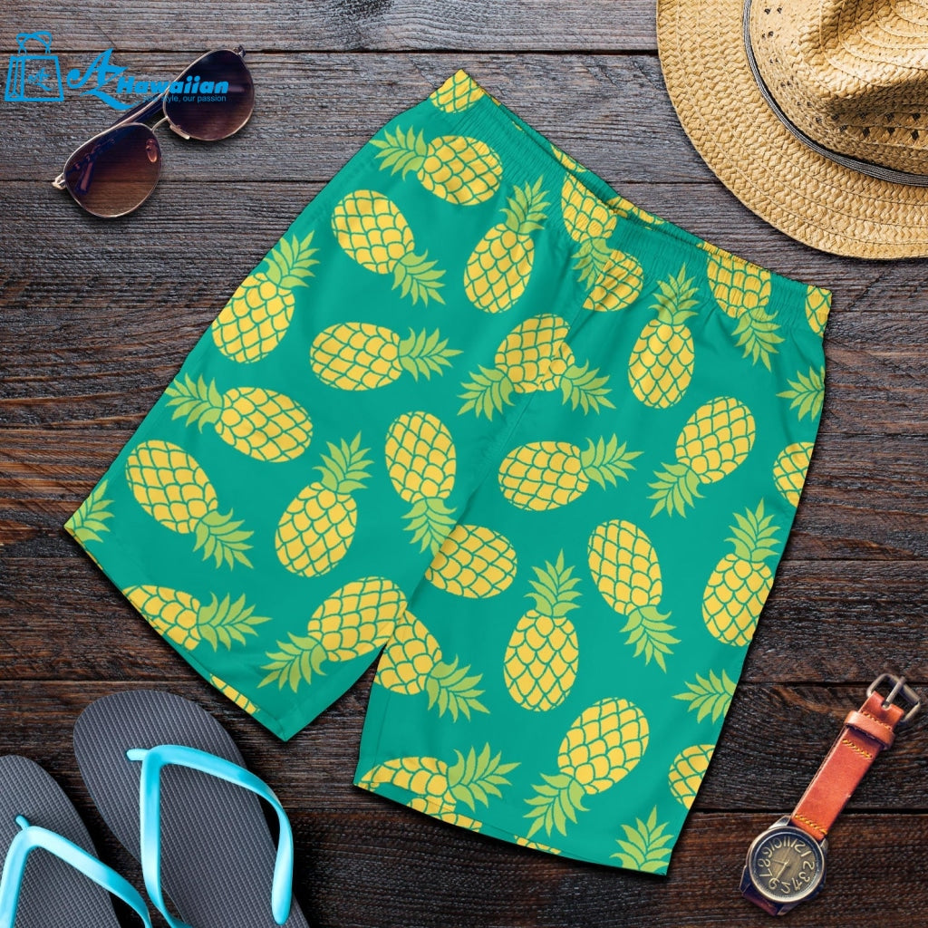 Pineapples Pattern Green Background Men Shorts