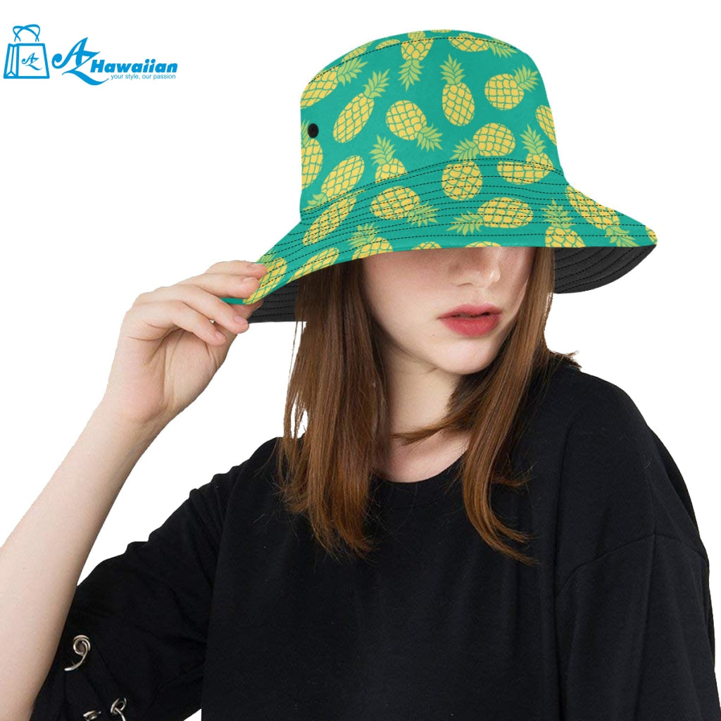 Pineapples pattern green background Unisex Bucket Hat