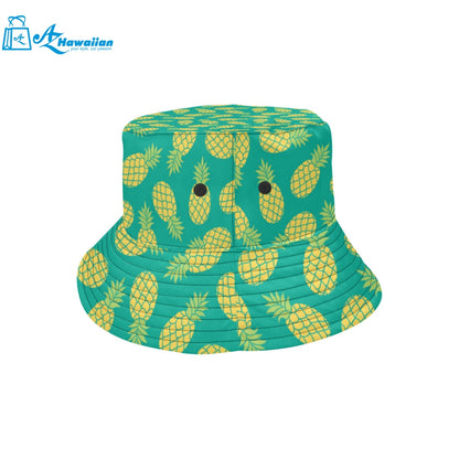 Pineapples pattern green background Unisex Bucket Hat