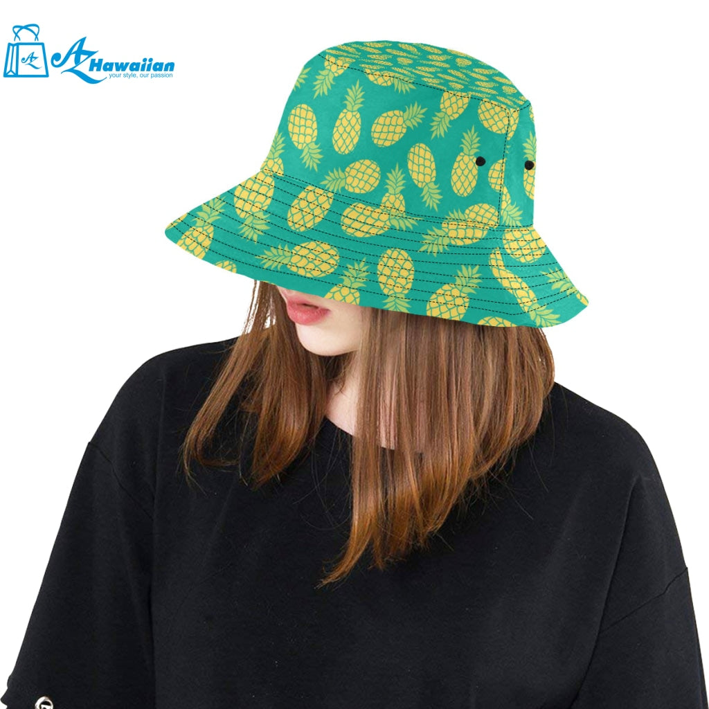 Pineapples pattern green background Unisex Bucket Hat