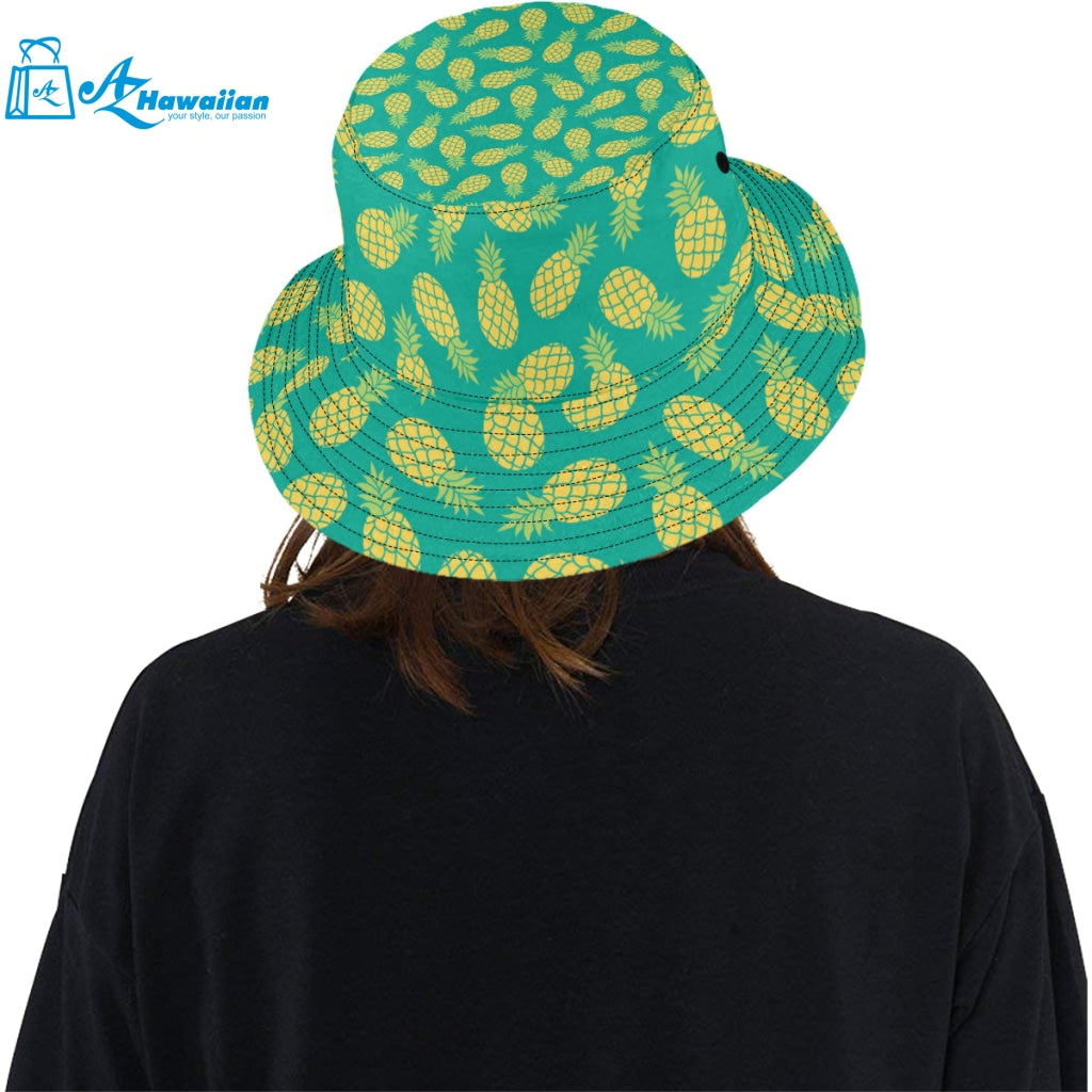 Pineapples pattern green background Unisex Bucket Hat