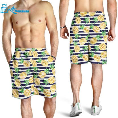 Pineapples Pattern Striped Background Men Shorts