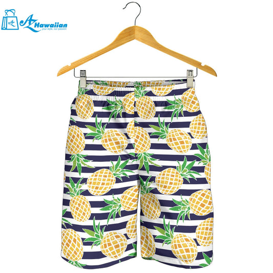 Pineapples Pattern Striped Background Men Shorts