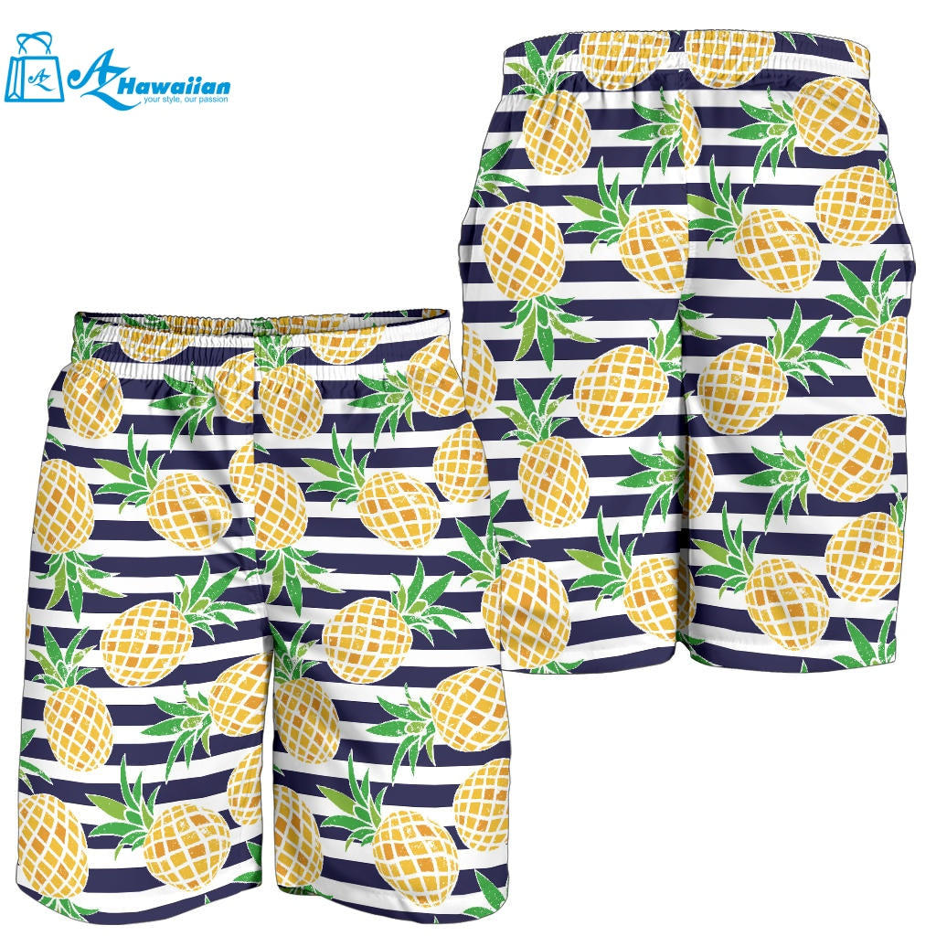 Pineapples Pattern Striped Background Men Shorts