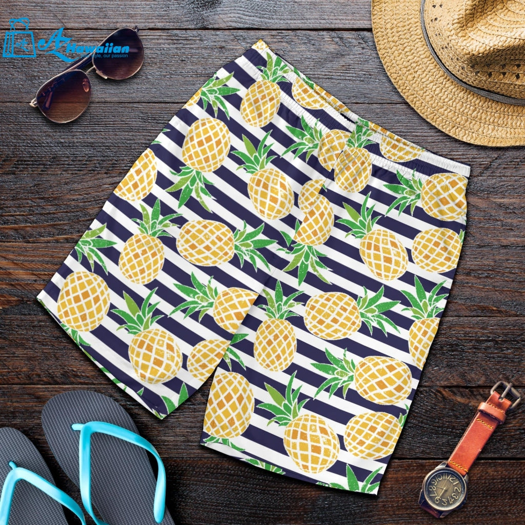 Pineapples Pattern Striped Background Men Shorts