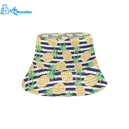 Pineapples pattern striped background Unisex Bucket Hat