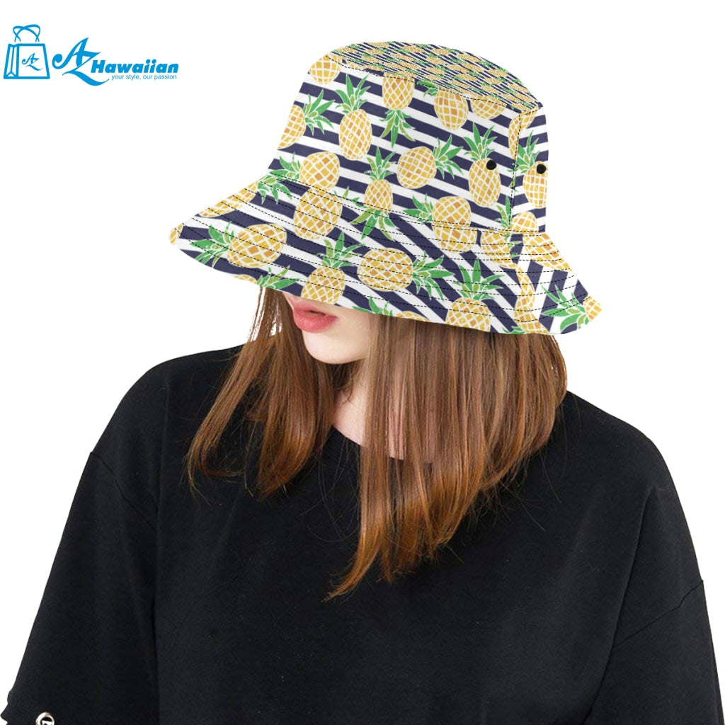 Pineapples pattern striped background Unisex Bucket Hat