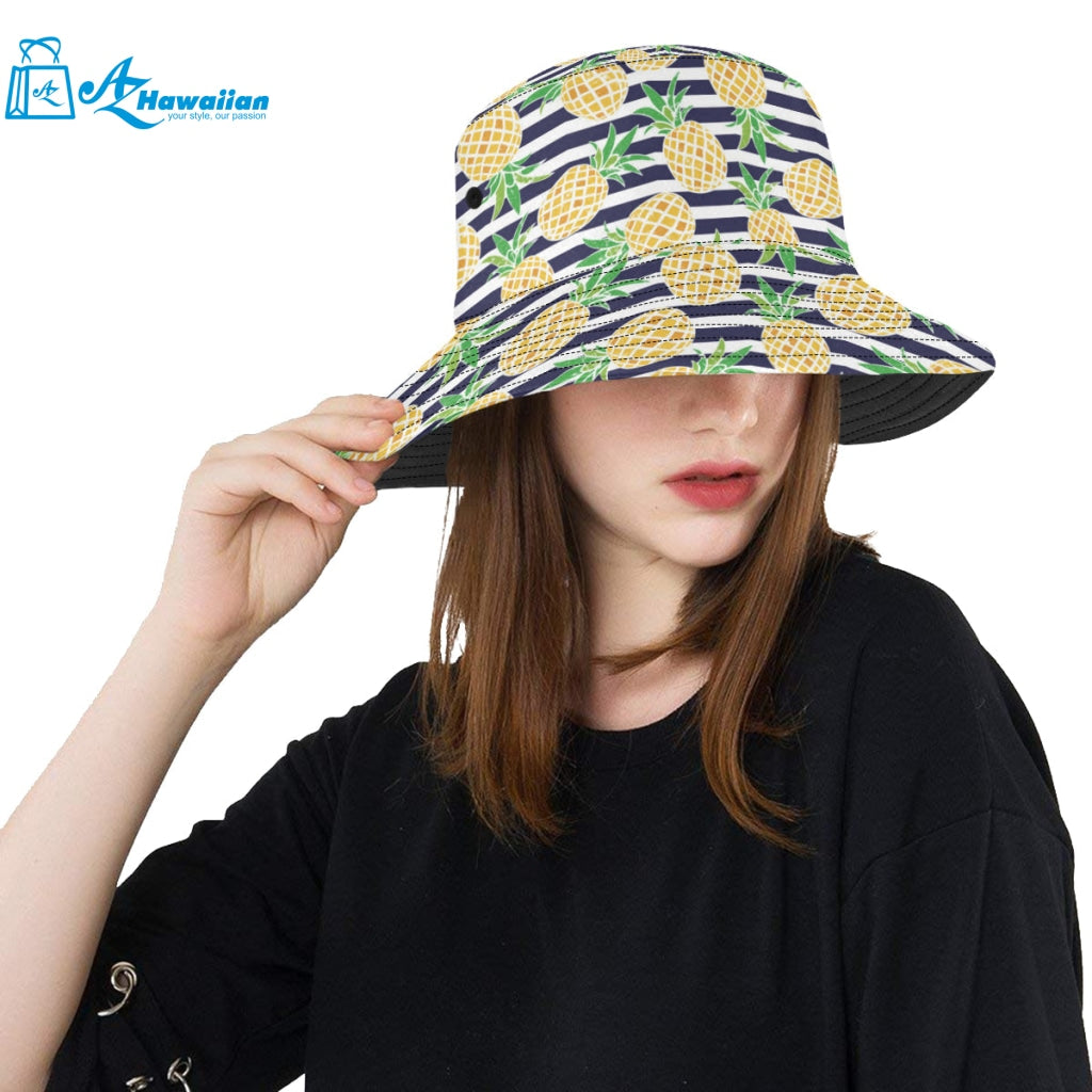 Pineapples pattern striped background Unisex Bucket Hat