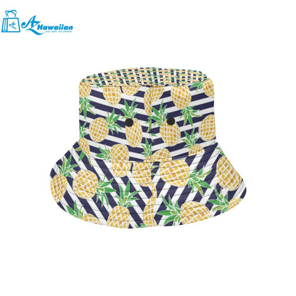 Pineapples pattern striped background Unisex Bucket Hat