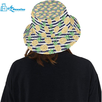 Pineapples pattern striped background Unisex Bucket Hat