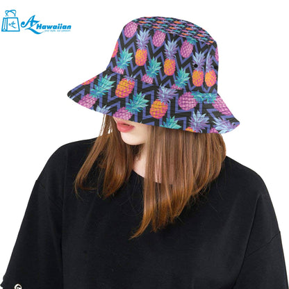 Pineapples pattern zigzag background Unisex Bucket Hat